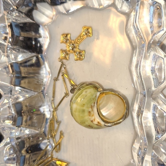 Vintage Monet Seashell and Cross Necklace Unique